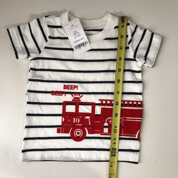 Carters Infant Striped Short Sleeve T-shirt Fire Truck Size 9 Months NWT - Picture 6 of 12